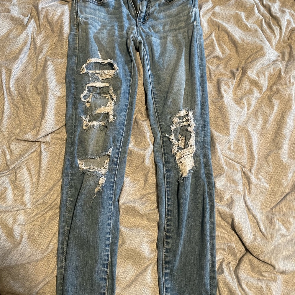 American Eagle Outfitters Blue Skinny Distressed Jeans
